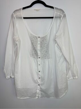 Eileen Fisher organic cotton Scoop Neck Top Pintuck Panel size large coastal